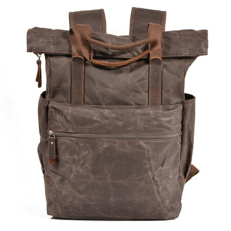 Waxed Canvas Leather Mens Backpack Canvas Travel Backpack Canvas School Backpack for Men - BW BAG