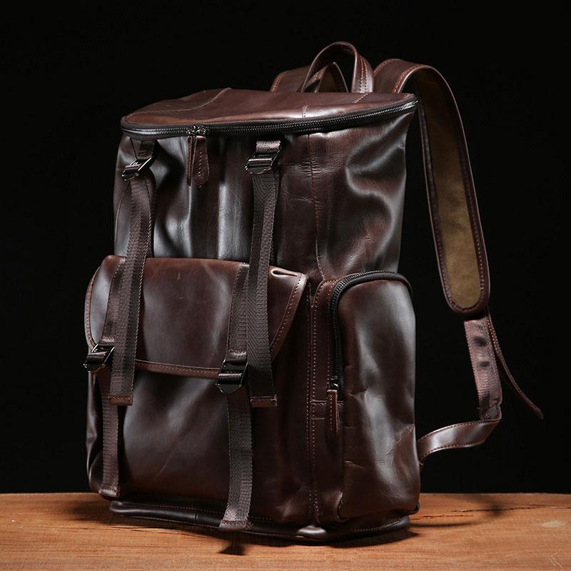 Genuine Leather Mens Cool Backpack Sling Bag Large Travel Bag Hiking Bag for Men - BW BAG
