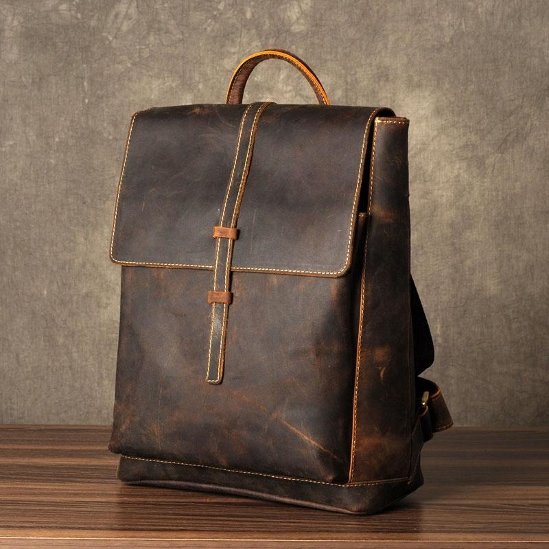 Genuine Leather Mens Cool Backpack Sling Bag Large Brown Travel Bag Hiking Bag for men - BW BAG