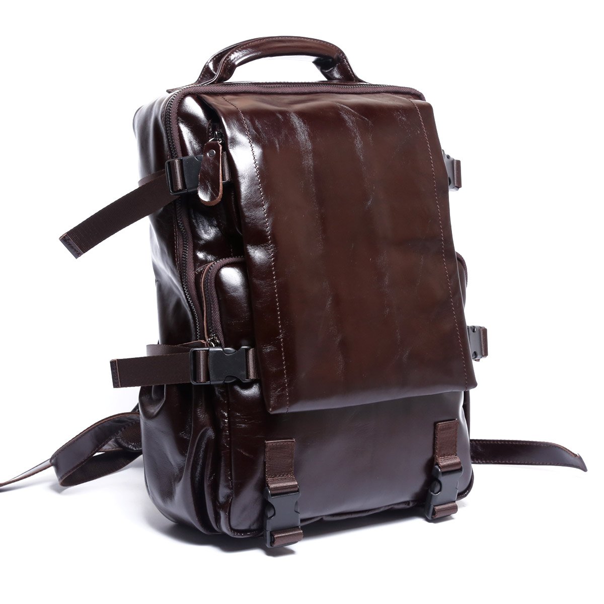 Genuine Leather Mens Cool Backpack Sling Bag Large Black Travel Bag Hiking Bag for men - BW BAG
